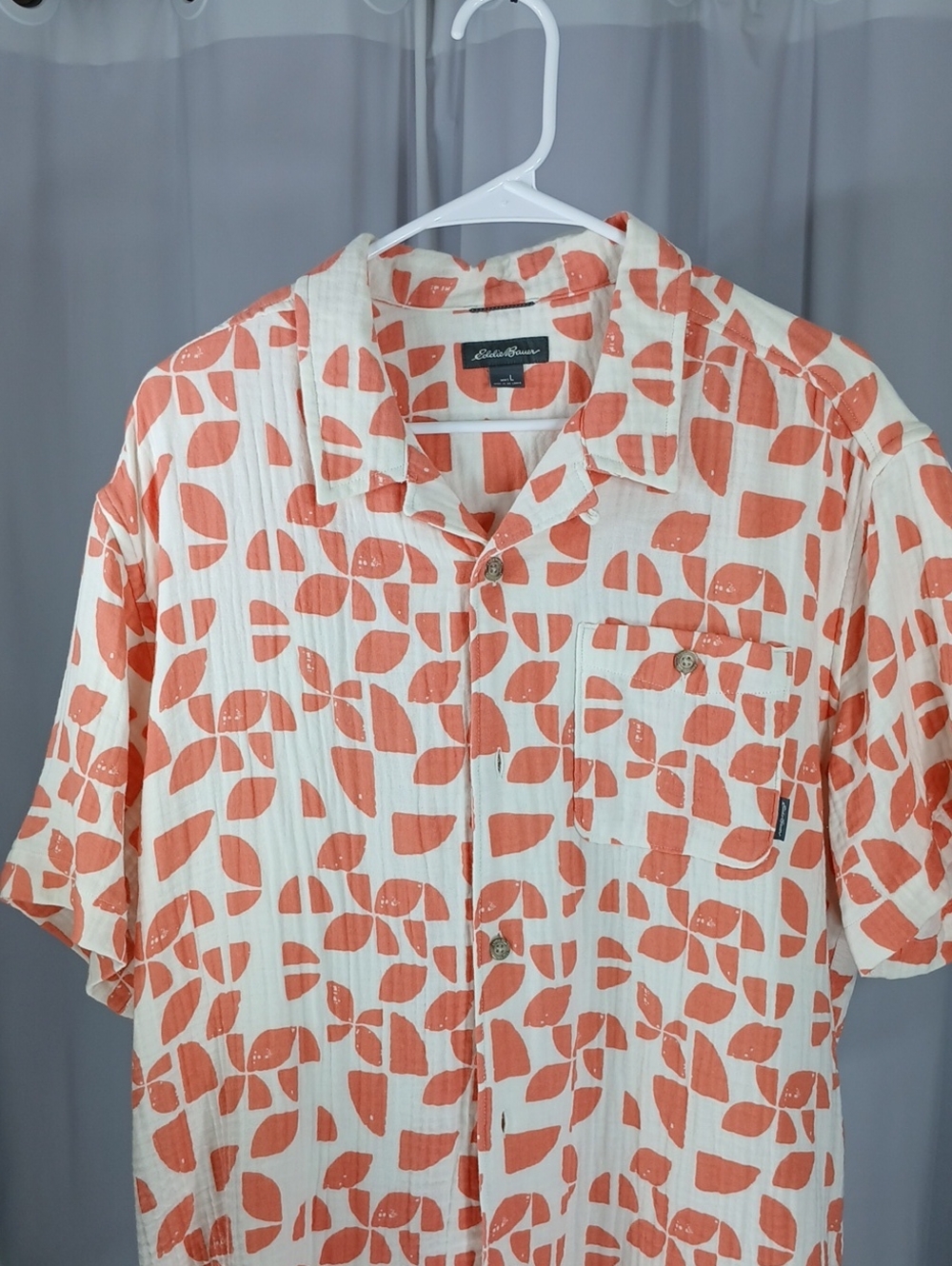 Eddie Bauer mens cotton Coral Leaf Print Short-Sleeve Button-Down Shirt